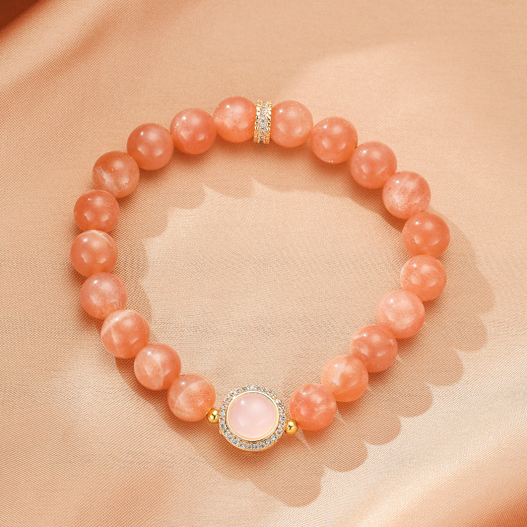 Bracelet Pierre de Soleil et Quartz Rose – Aura Tendre