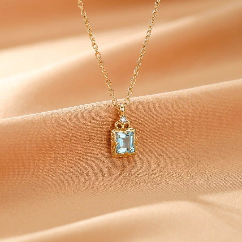 Collier Aigue Marine – Douce Lumière, Argent Plaqué Or
