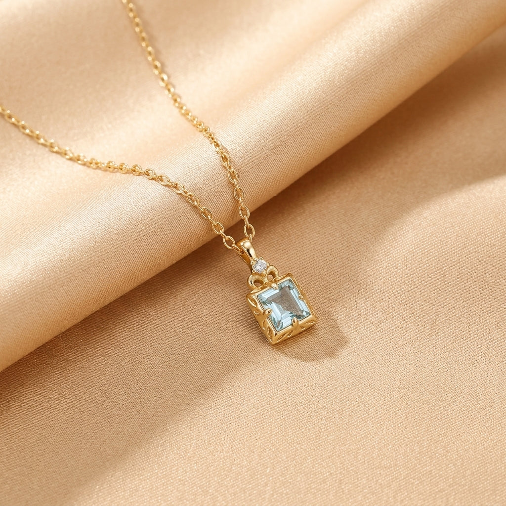 Collier Aigue Marine – Douce Lumière, Argent Plaqué Or