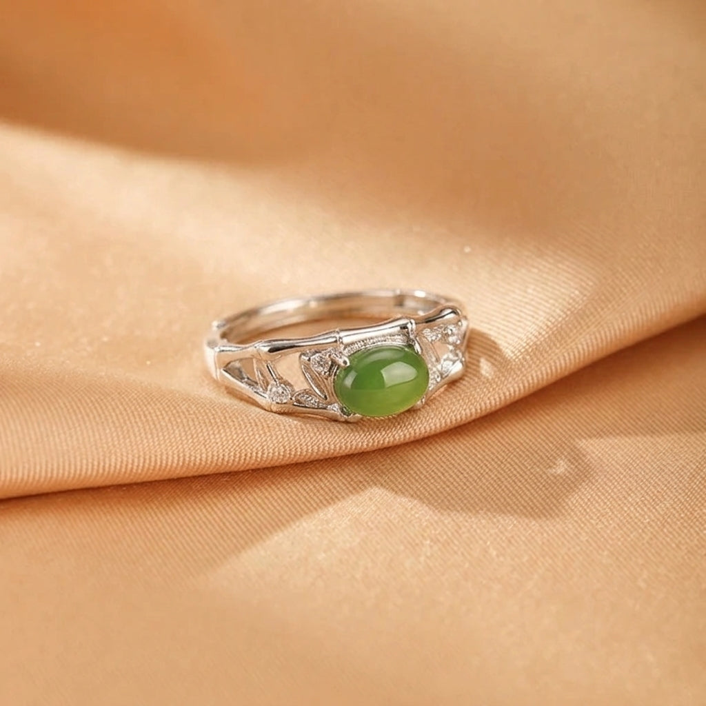 Bague Jade Néphrite – Bambou Sérénité, Argent