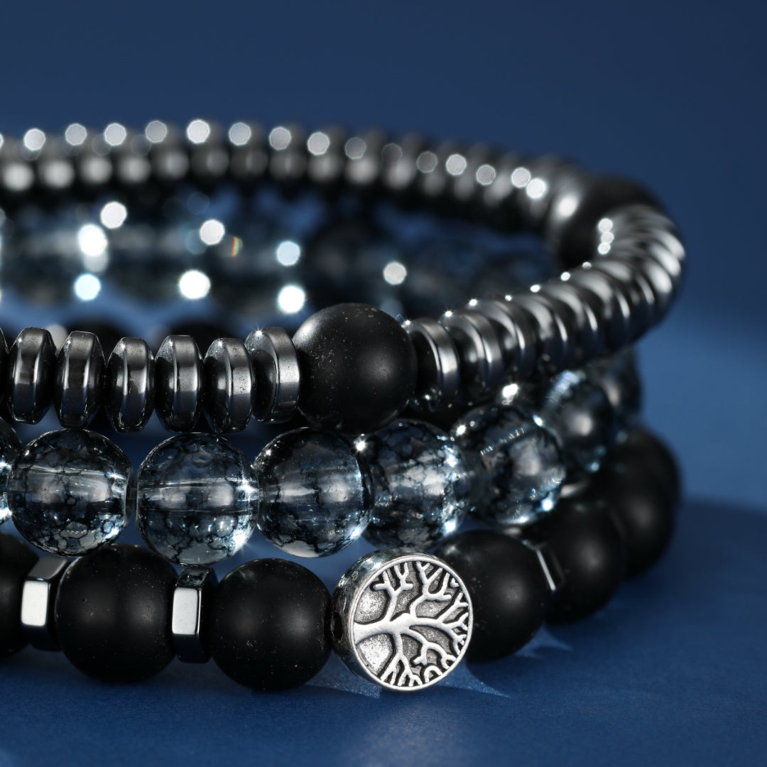 Bracelet Homme Hématite et Obsidienne – Protection Racine