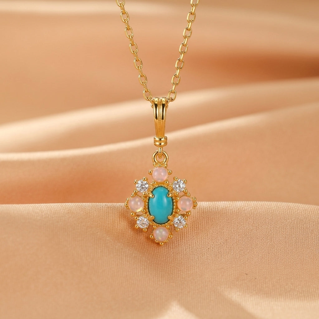 Collier Turquoise – Transe Azur, Argent Plaqué Or 14K