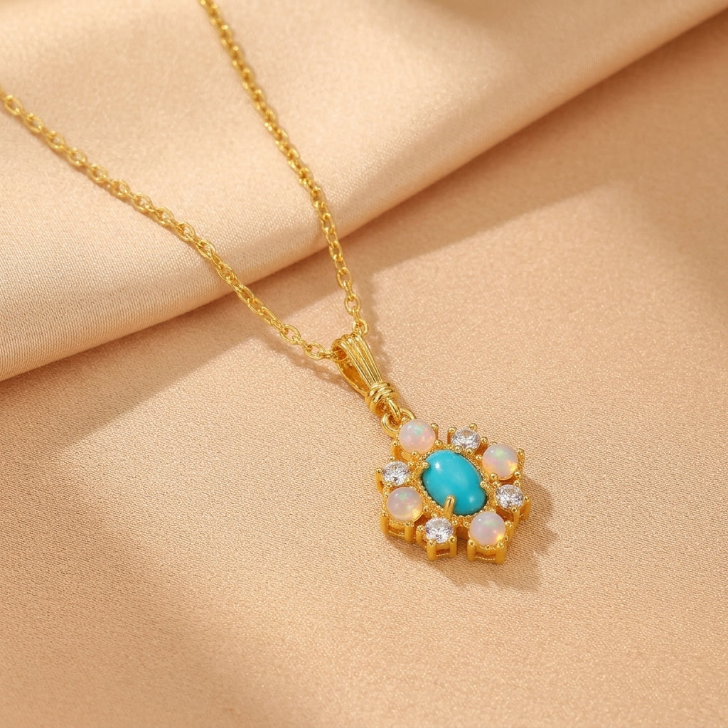 Collier Turquoise – Transe Azur, Argent Plaqué Or 14K