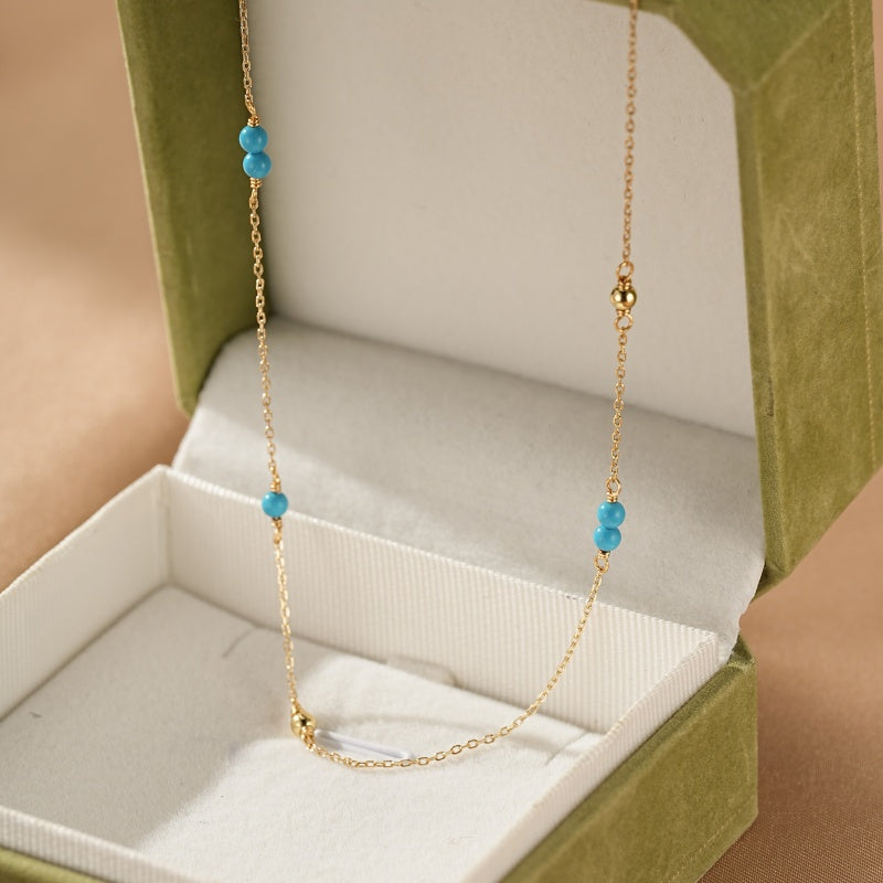 Collier Turquoise – Douce Vague, Argent Plaqué Or