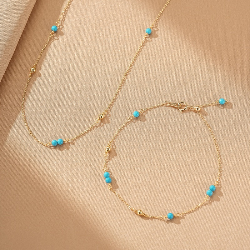 Collier Turquoise – Douce Vague, Argent Plaqué Or