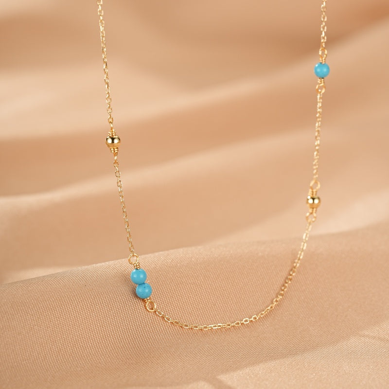 Collier Turquoise – Douce Vague, Argent Plaqué Or