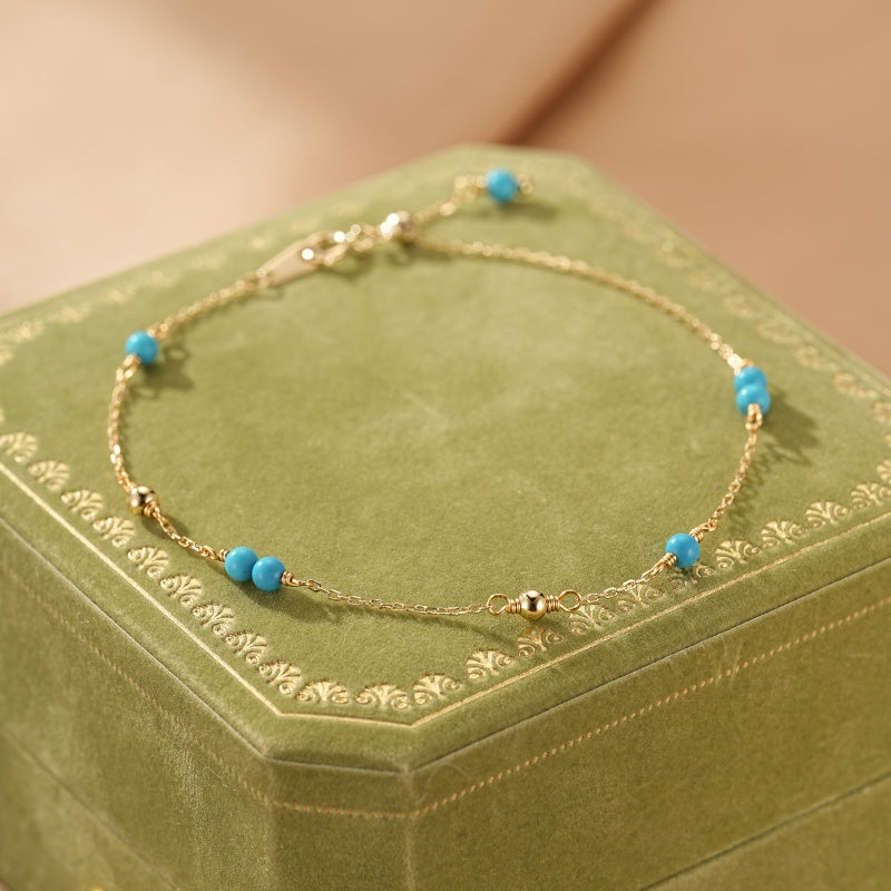 Bracelet Turquoise – Douce Vague, Argent Plaqué Or