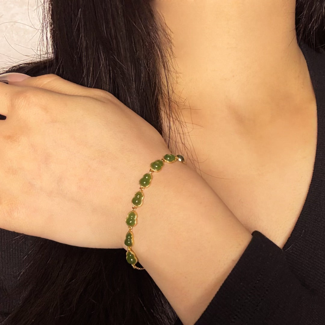 Bracelet Jade – Douceur Éternelle, Argent Plaqué Or