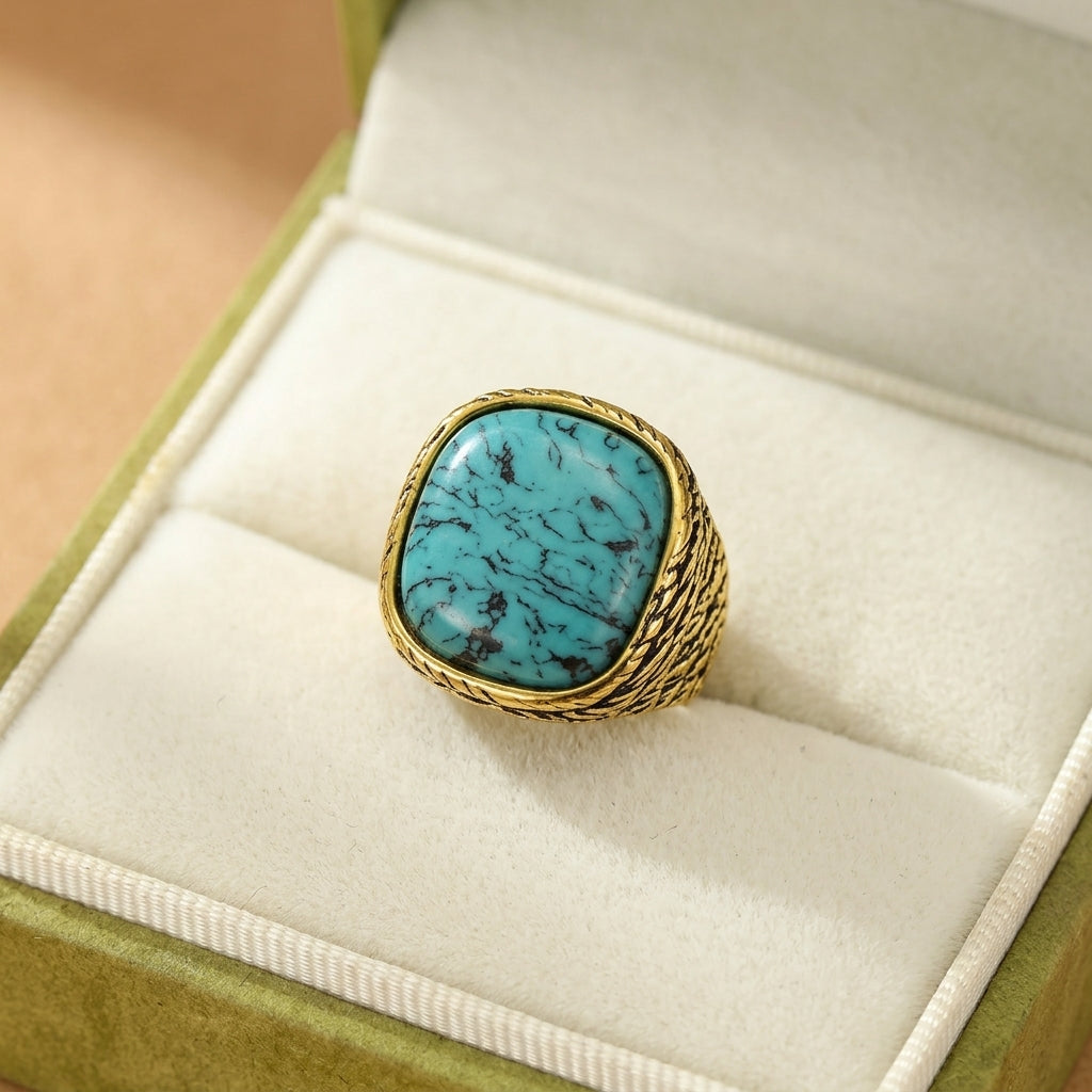 Bague Turquoise – Sérénité d'Océan, Argent Plaqué Or