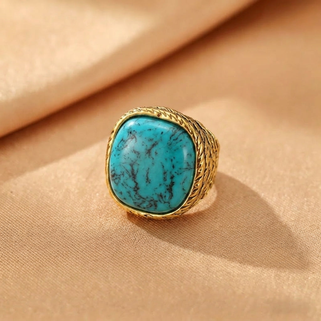 Bague Turquoise – Sérénité d'Océan, Argent Plaqué Or