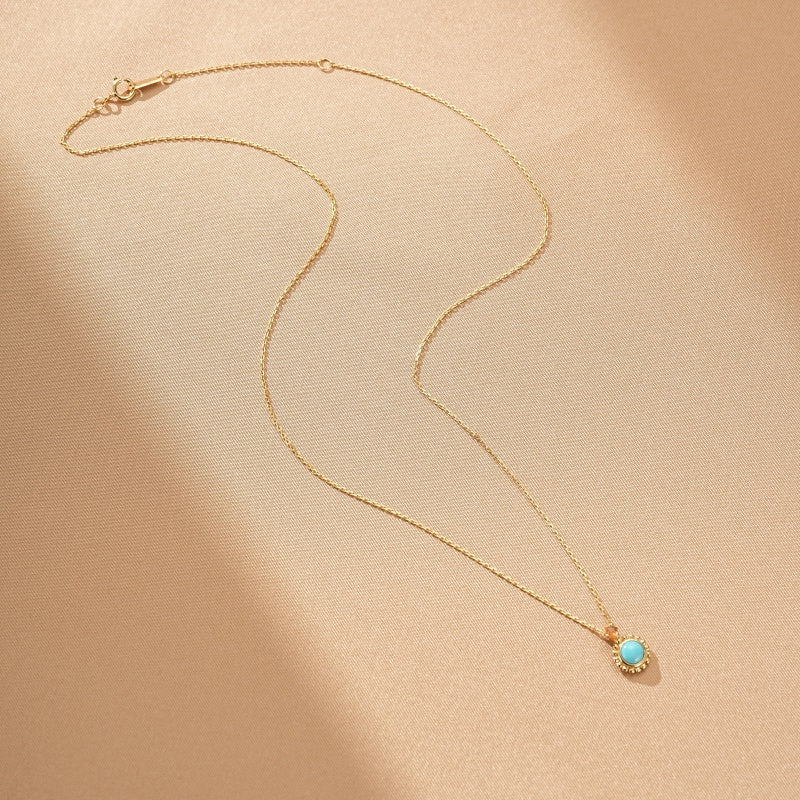Collier Turquoise et Pierre de Soleil – Énergie Ancestrale, Argent Plaqué Or 14K