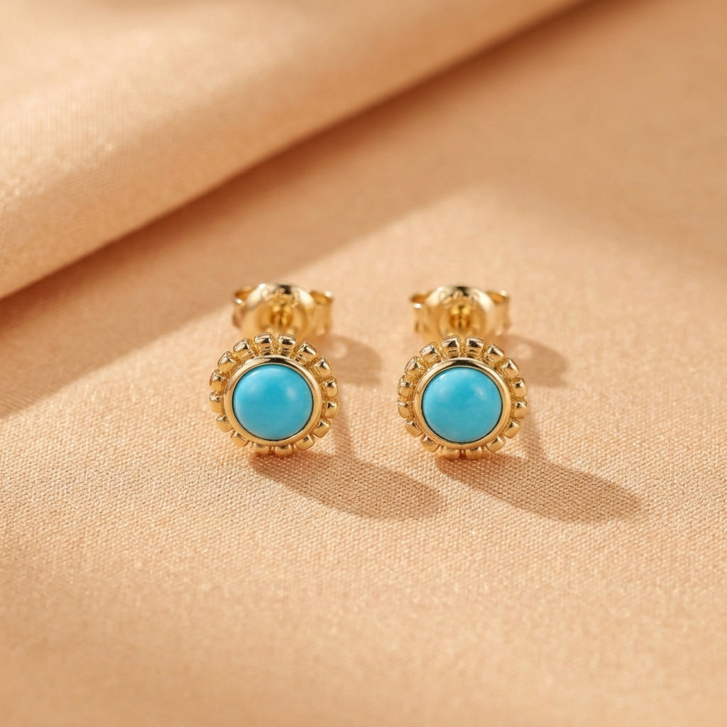 Boucles d'Oreilles Turquoise – Souffle du Désert, Argent Plaqué Or 14K