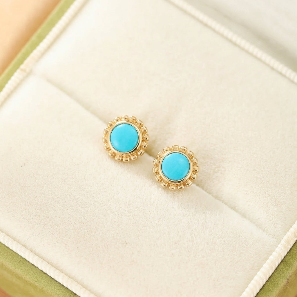 Boucles d'Oreilles Turquoise – Souffle du Désert, Argent Plaqué Or 14K