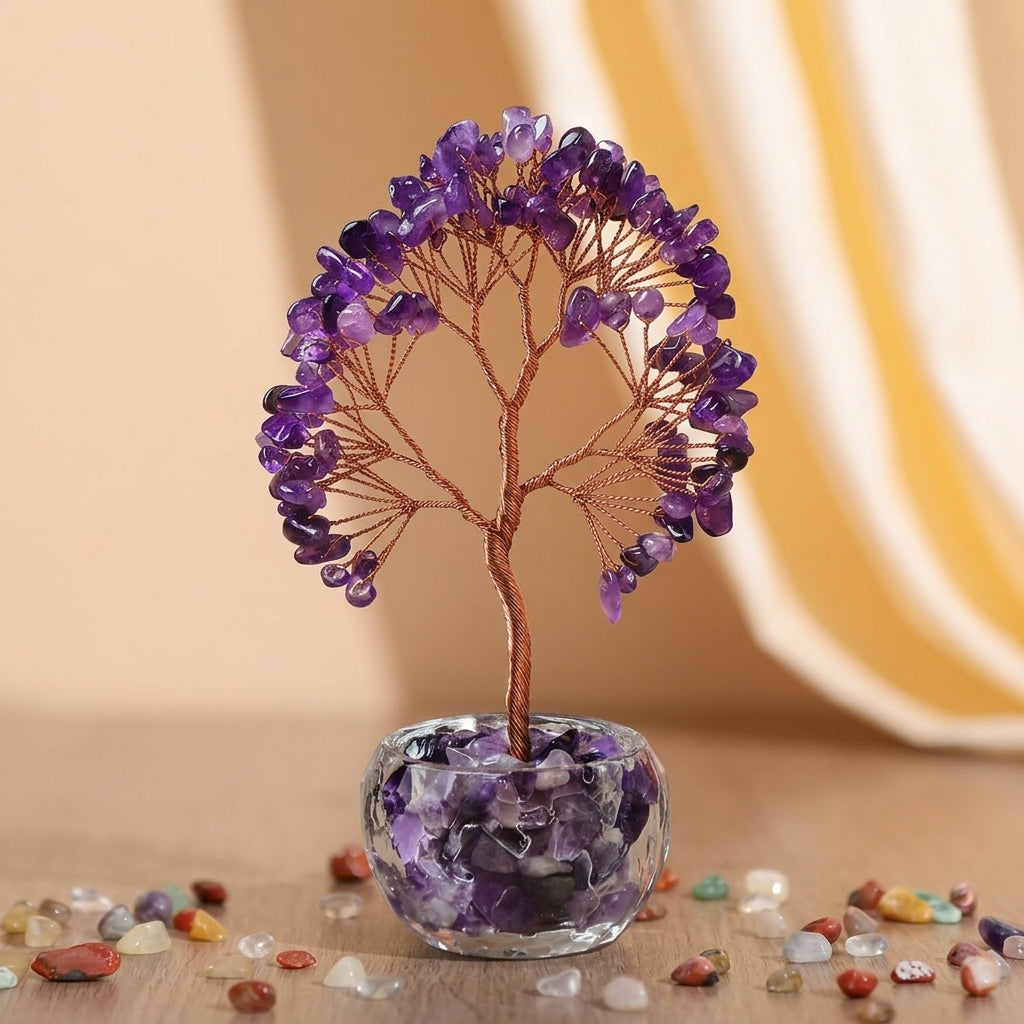 Arbre de Vie Fluorite, Améthyste, Citrine, Quartz Rose – Harmonie Cristalline