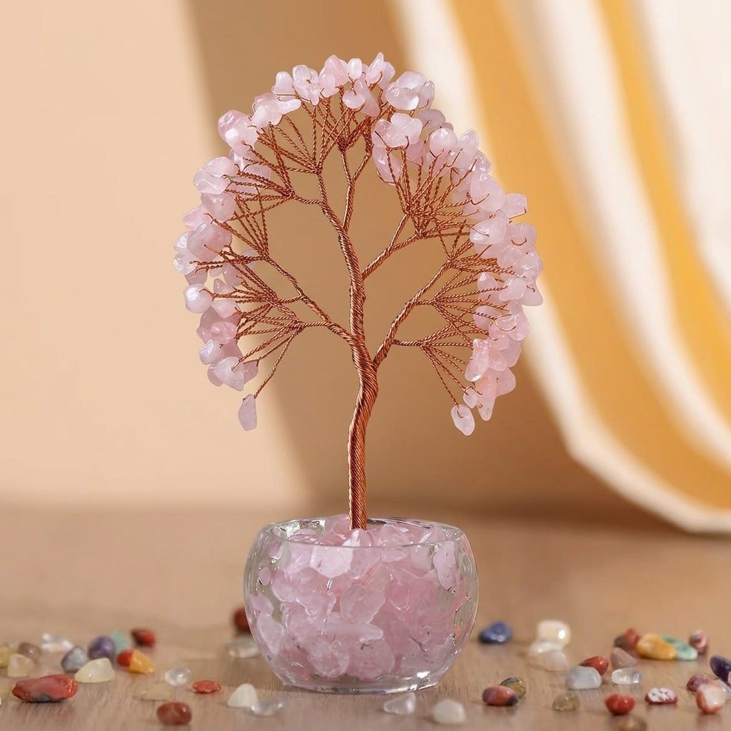 Arbre de Vie Fluorite, Améthyste, Citrine, Quartz Rose – Harmonie Cristalline