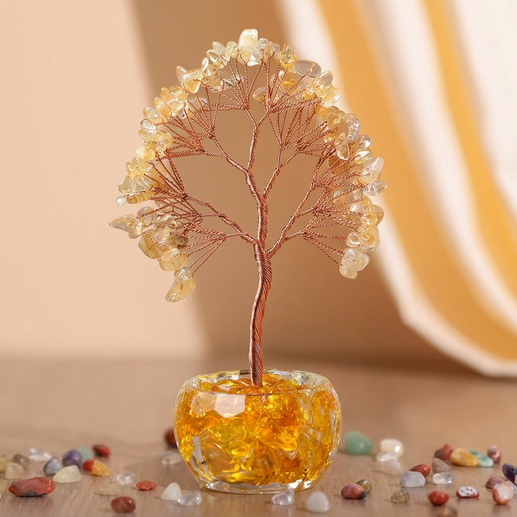 Arbre de Vie Fluorite, Améthyste, Citrine, Quartz Rose – Harmonie Cristalline