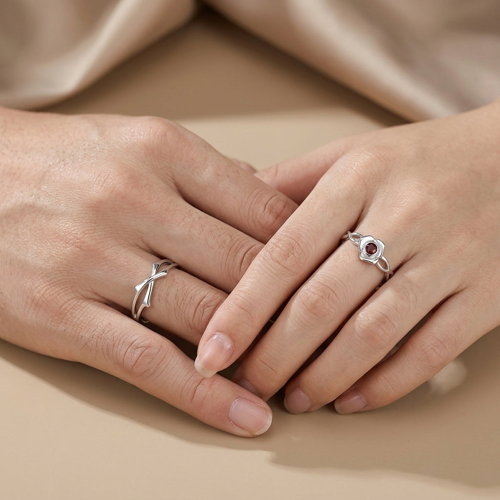 Bague Couple – Épines et Rose, Argent