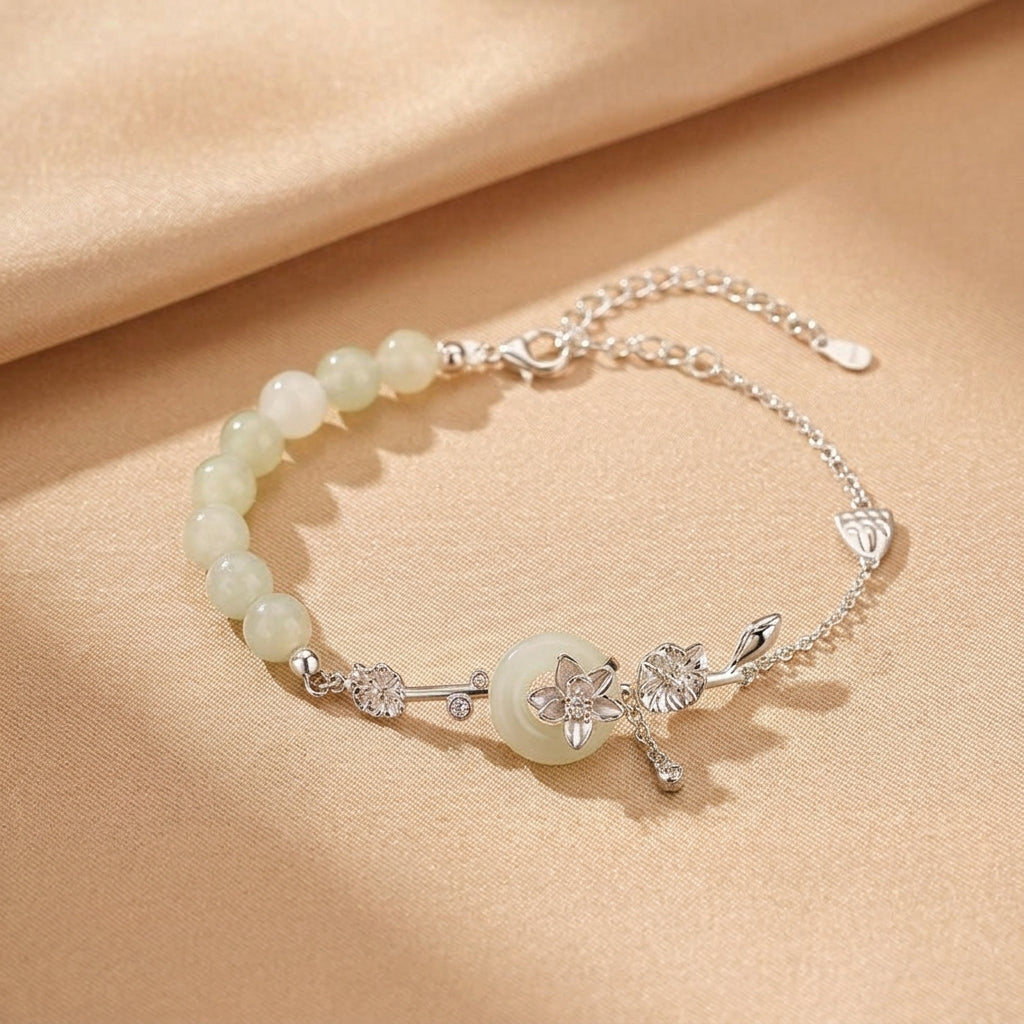 Bracelet Jade Néphrite – Chemin de Soie, Argent