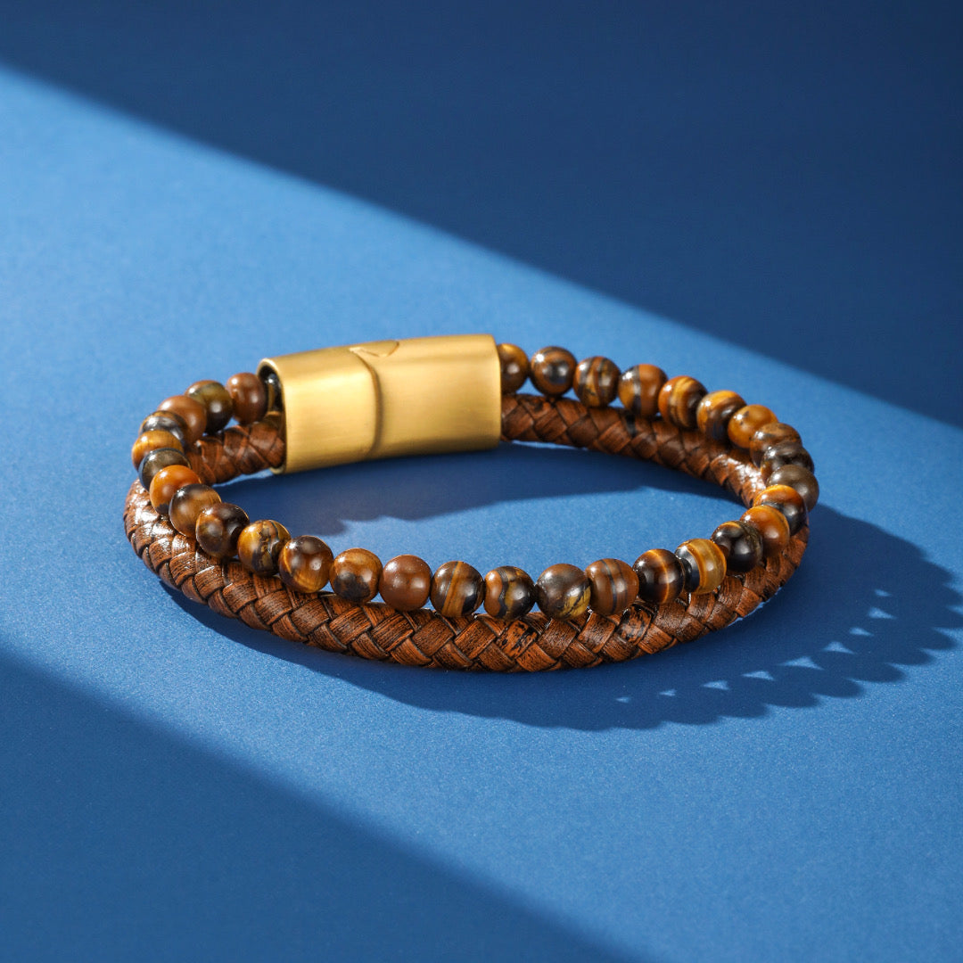 Bracelet Homme Cuir Œil de Tigre – Force Naturelle