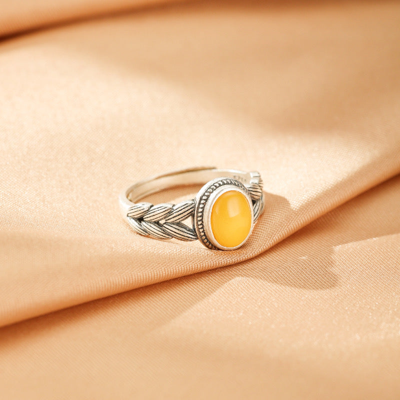 Bague Ambre - Douceur Solaire, Argent