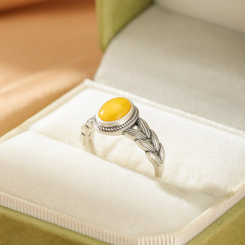 Bague Ambre - Douceur Solaire, Argent