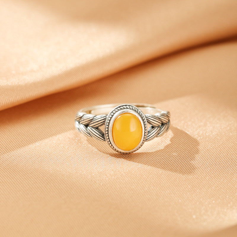 Bague Ambre - Douceur Solaire, Argent