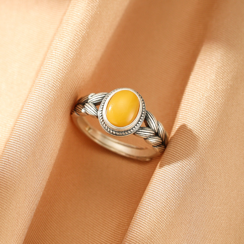 Bague Ambre - Douceur Solaire, Argent