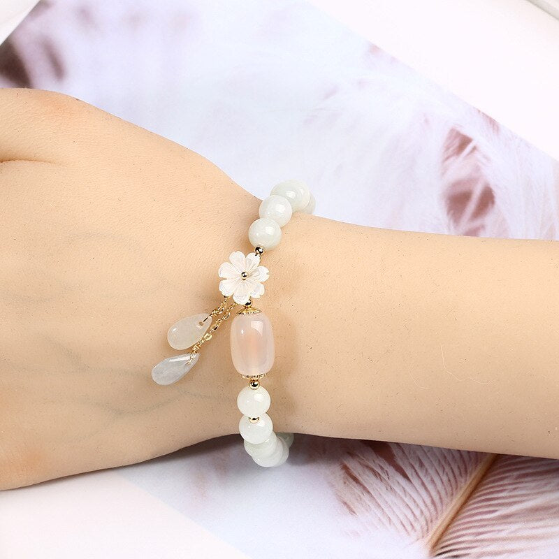 Bracelet « Porte-bonheur » en Jade Blanc et Agate