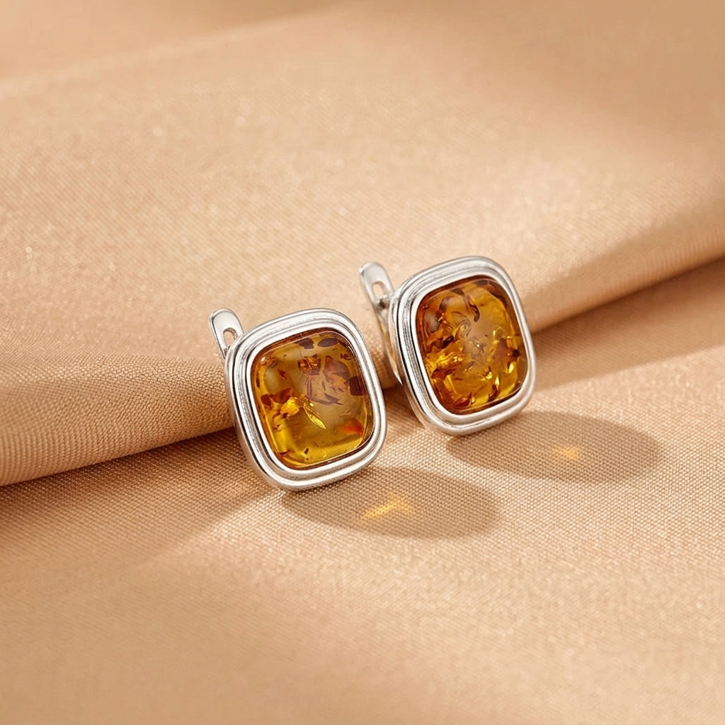 Boucles d'Oreilles Ambre – Éclat du Couchant, Argent