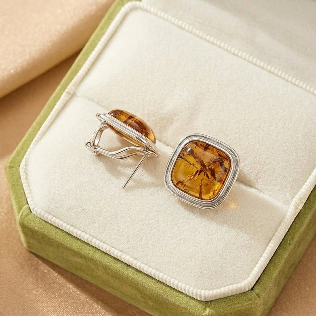 Boucles d'Oreilles Ambre – Éclat du Couchant, Argent