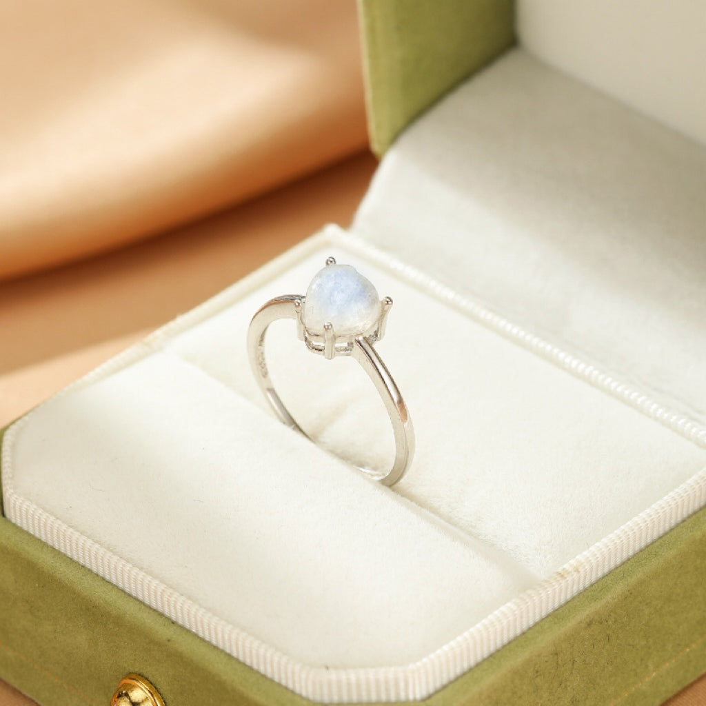 Bague Pierre de Lune – Cœur Lunaire, Argent