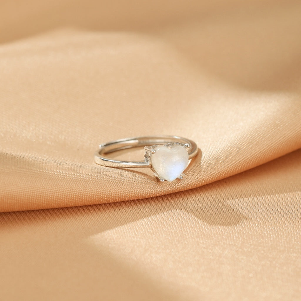 Bague Pierre de Lune – Cœur Lunaire, Argent