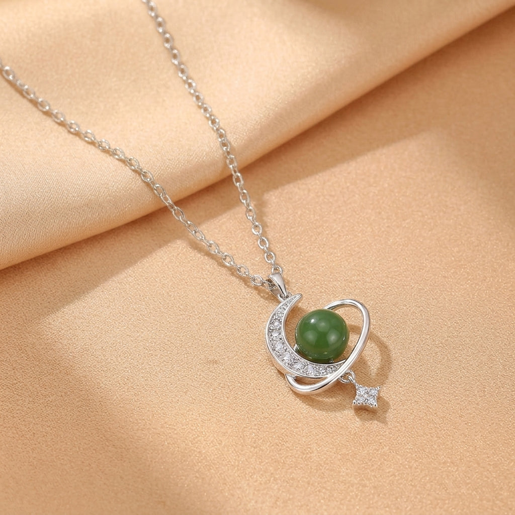 Collier Jade Néphrite – Songe Lunaire, Argent