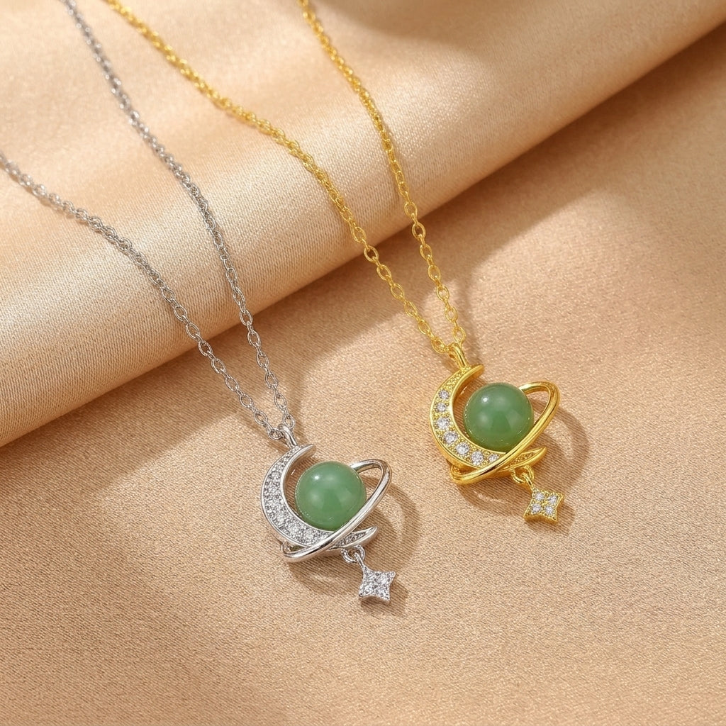 Collier Jade Néphrite – Songe Lunaire, Argent