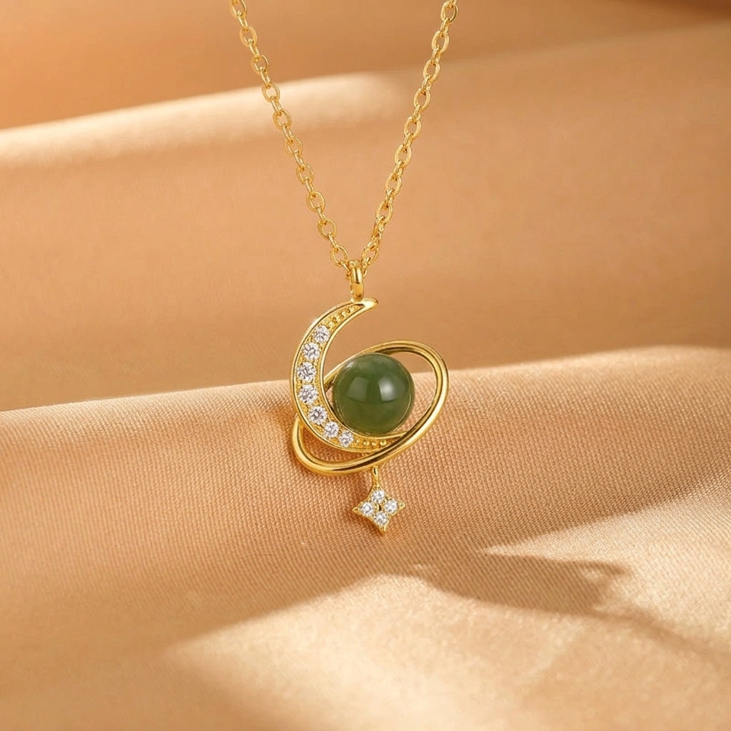 Collier Jade Néphrite – Songe Lunaire, Argent