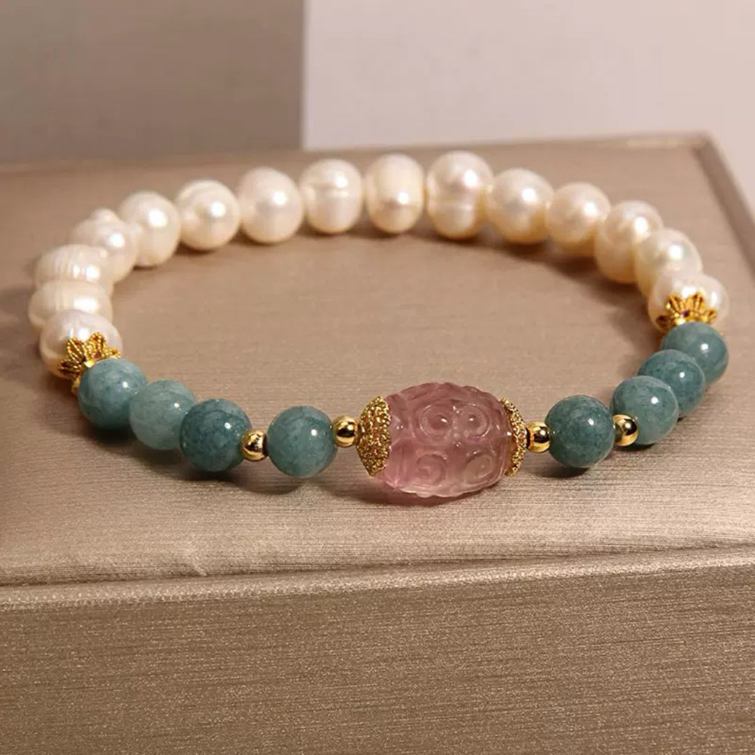 Bracelet Jade, Perle et Fluorite – Sérénité Céleste