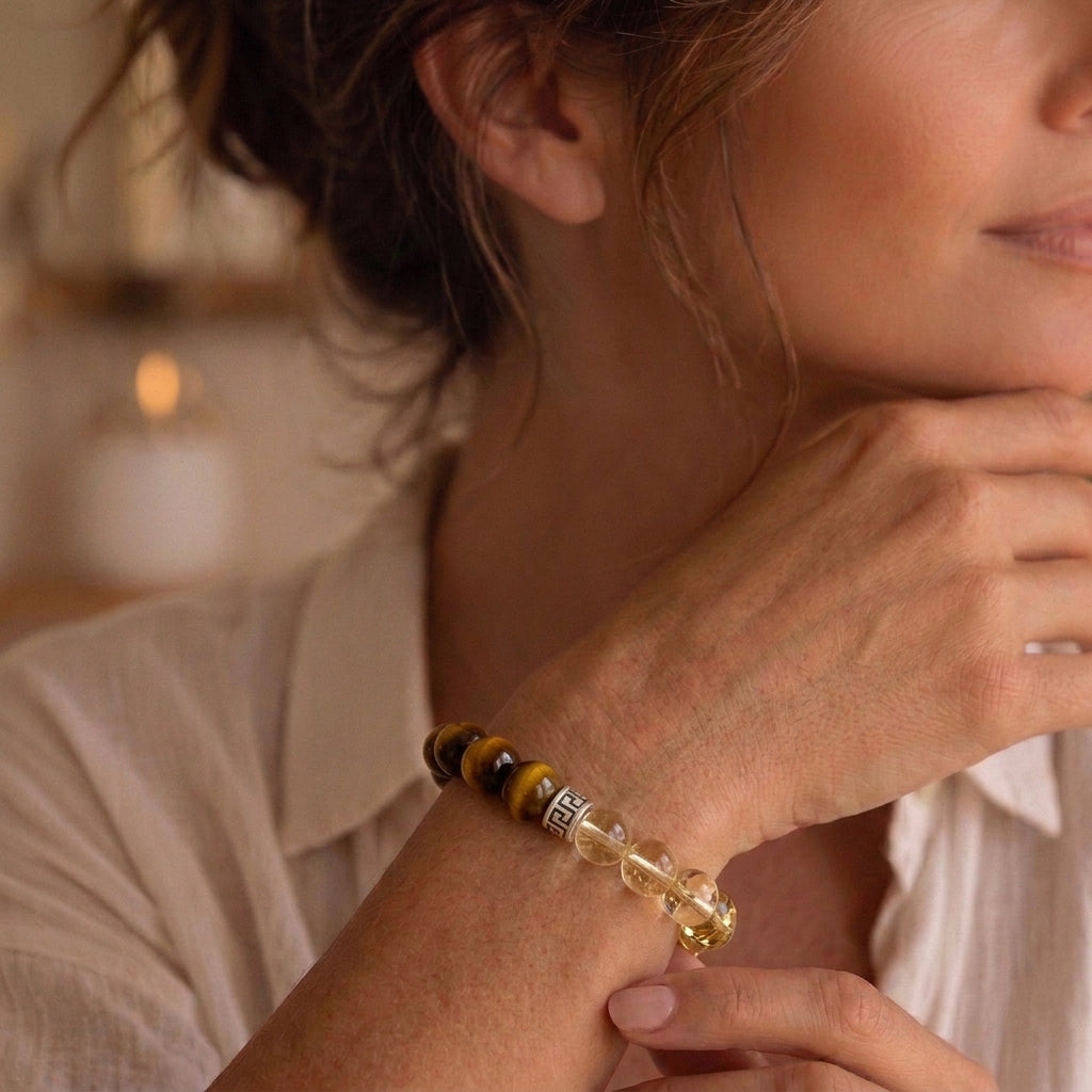 Bracelet Citrine et Œil de Tigre – Lumière Abondante, Argent