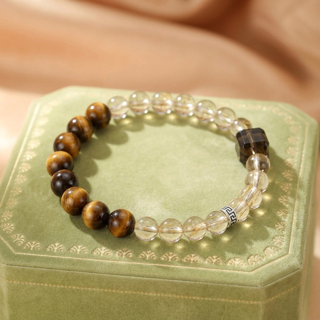 Bracelet Citrine et Œil de Tigre – Lumière Abondante, Argent