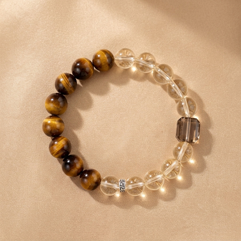 Bracelet Citrine et Œil de Tigre – Lumière Abondante, Argent