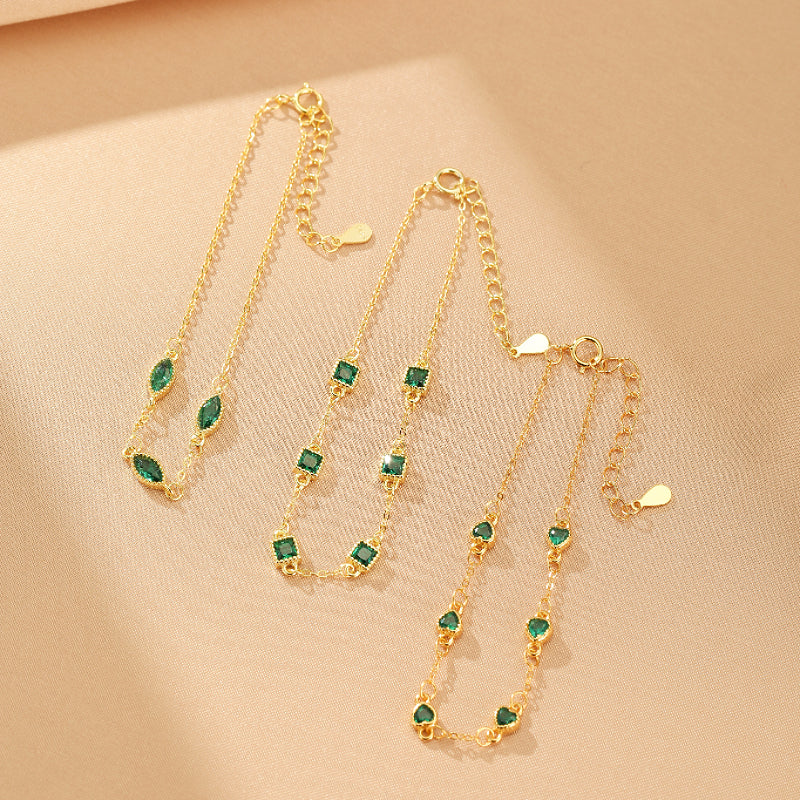 Bracelet Émeraude – Lumière Royale, Argent Plaqué Or