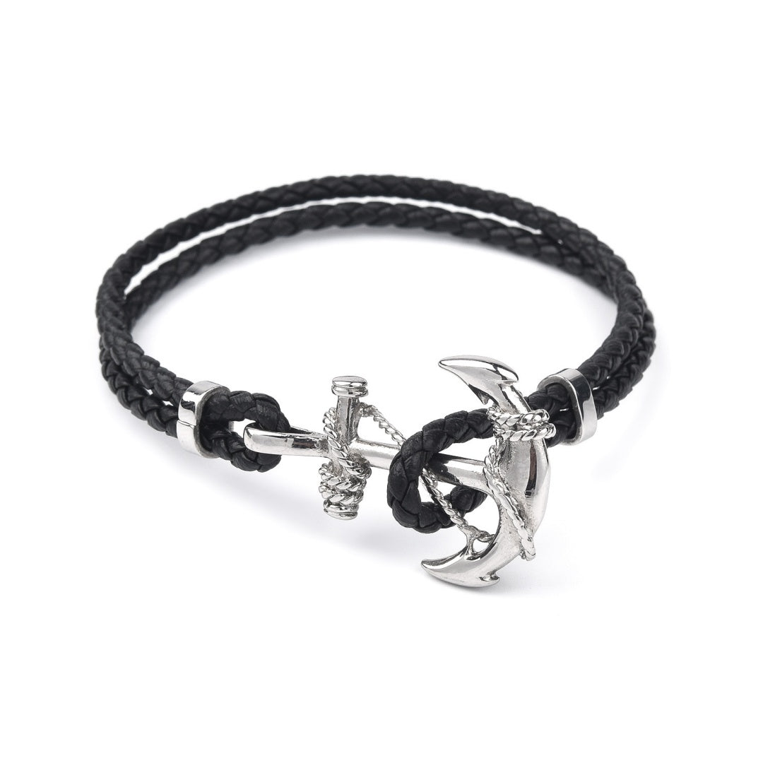Men's Leather Anchor Bracelet – Double Wrap Anchor