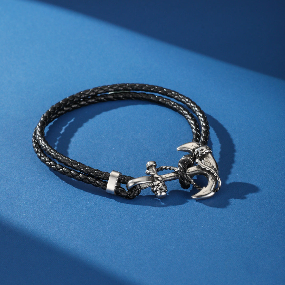 Men's Leather Anchor Bracelet – Double Wrap Anchor