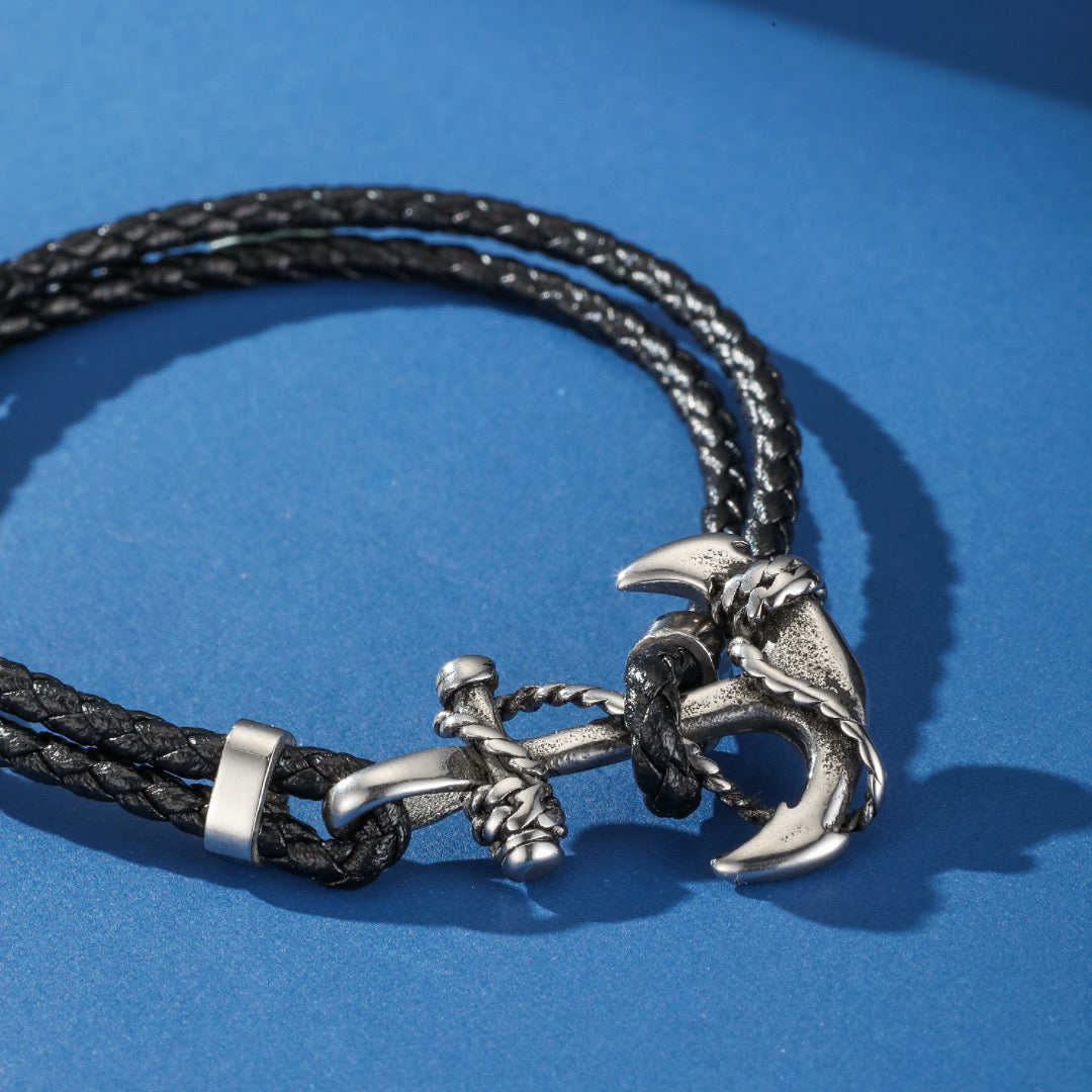 Bracelet Homme Cuir Ancre – Ancre Double Tour