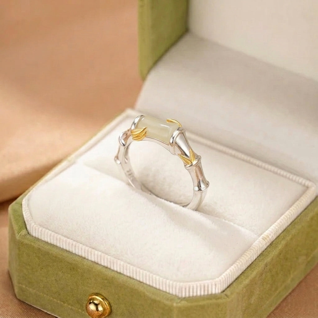 Bague Jade Néphrite – Éclat Bambou, Argent