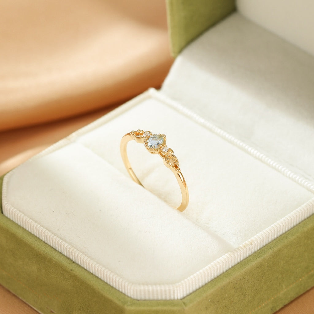 Bague Aigue-marine – Charme des Mers, Argent Plaqué Or 14K