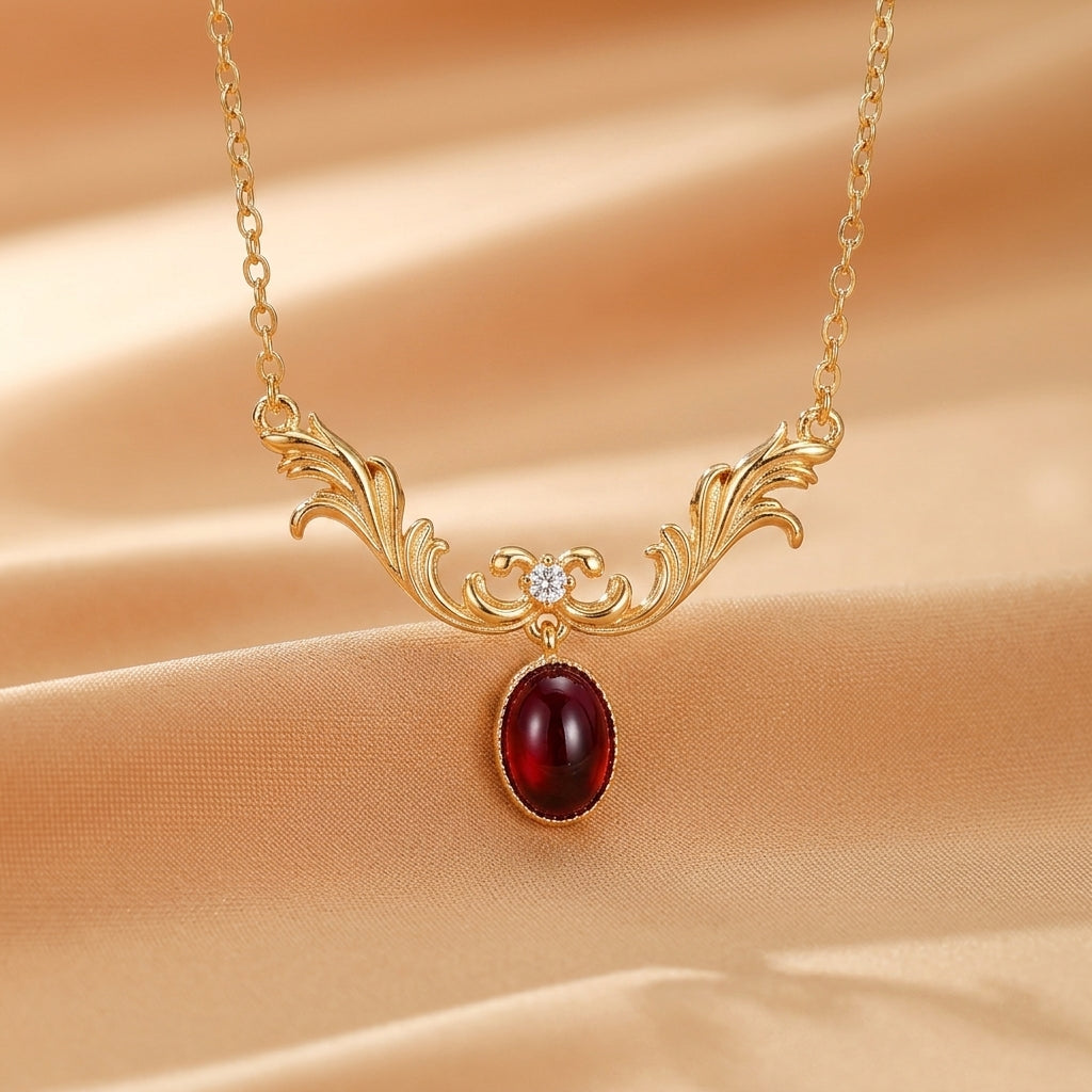 Collier Grenat – Aria des Rois, Argent Plaqué Or