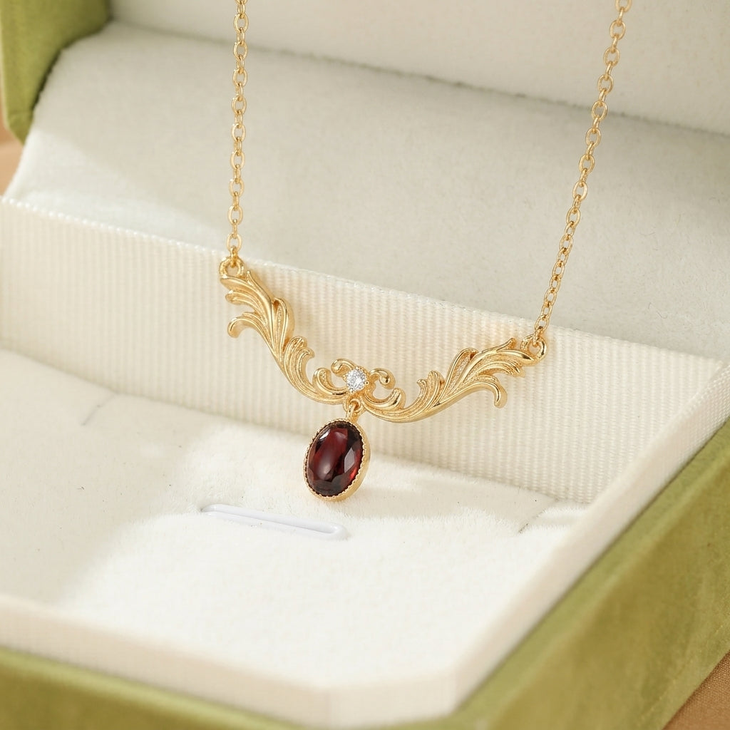Garnet Necklace - Aria des Rois, Gold Plated Silver