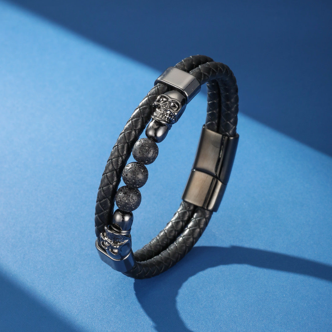 Bracelet Homme Cuir Pierre de Lave ou Hématite – Esprit Rebelle