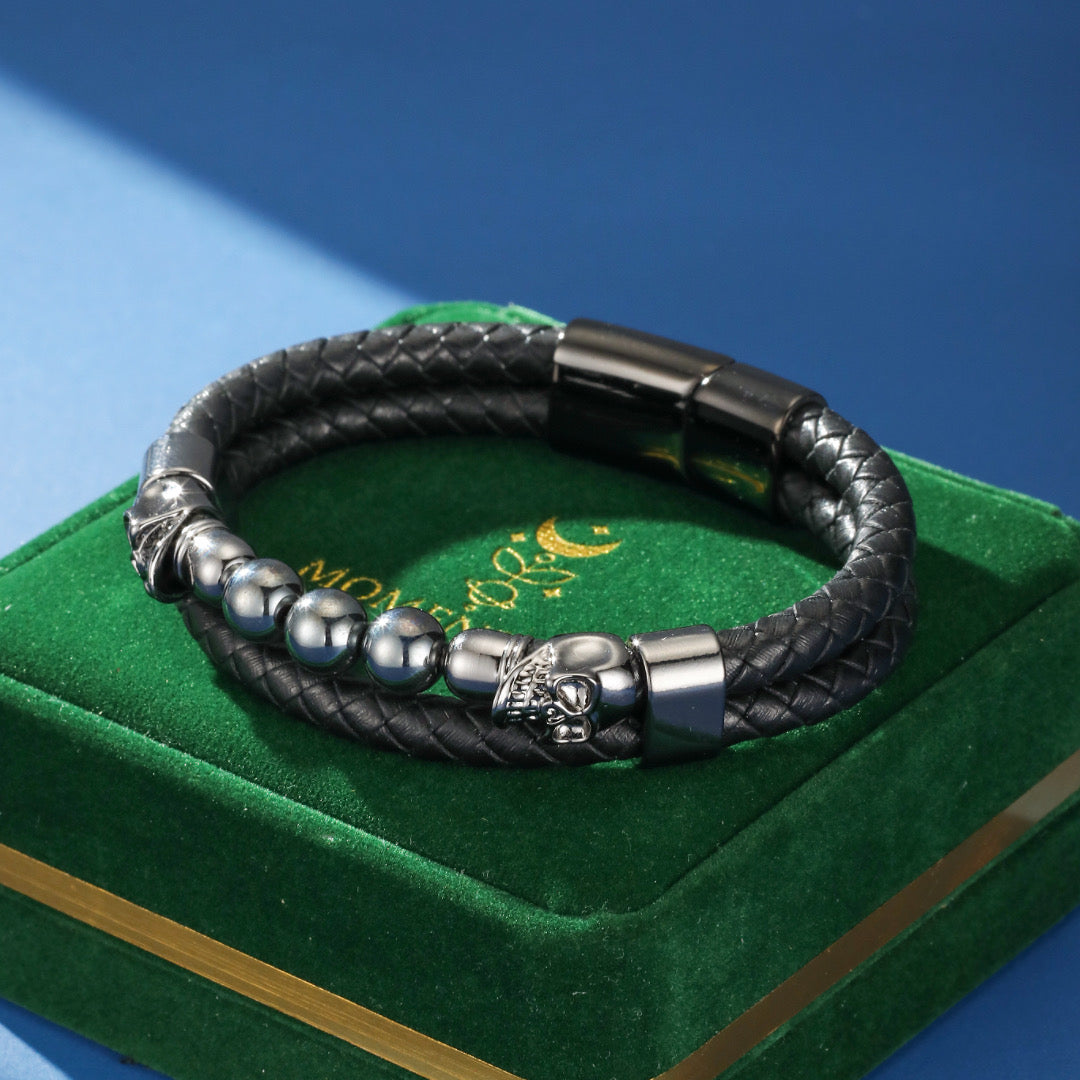 Bracelet Homme Cuir Pierre de Lave ou Hématite – Esprit Rebelle