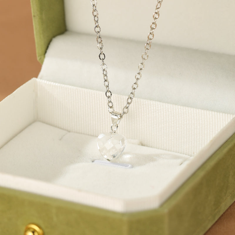 Collier Cristal de Roche – Cœur Lumineux, Argent